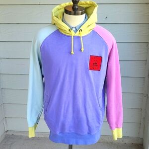 TEDDY FRESH‎ Purple Yellow Pink Block Logo Pattern Cotton L Mens Hoodie Sweater